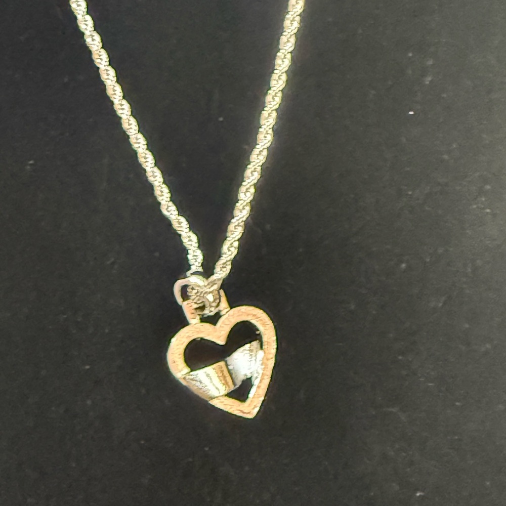 Nina Ricci Silver Gold Heart Signature Necklace Luxury Mixed Metal Design NWT - Picture 3 of 5